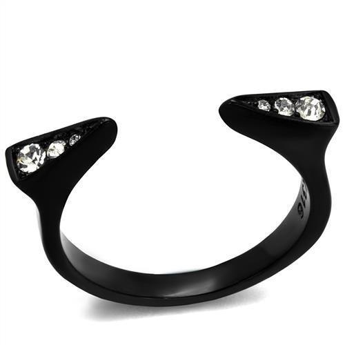 IP Black(Ion Plating) Stainless Steel Ring with Top Grade Crystal  in Clear