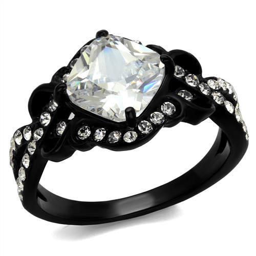IP Black(Ion Plating) Stainless Steel Ring with AAA Grade CZ  in Clear