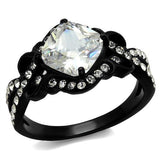 IP Black(Ion Plating) Stainless Steel Ring with AAA Grade CZ  in Clear