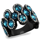 IP Black(Ion Plating) Stainless Steel Ring with Top Grade Crystal  in Aquamarine