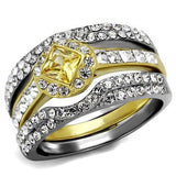 Two-Tone IP Gold (Ion Plating) Stainless Steel Ring with AAA Grade CZ  in Topaz