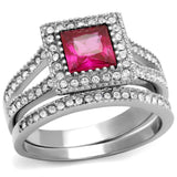 High polished (no plating) Stainless Steel Ring with AAA Grade CZ  in Ruby