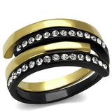 IP Gold+ IP Black (Ion Plating) Stainless Steel Ring with Top Grade Crystal  in Clear