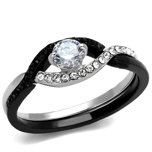 Two-Tone IP Black (Ion Plating) Stainless Steel Ring with AAA Grade CZ  in Clear