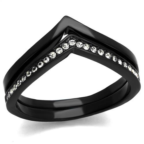 IP Black(Ion Plating) Stainless Steel Ring with Top Grade Crystal  in Clear