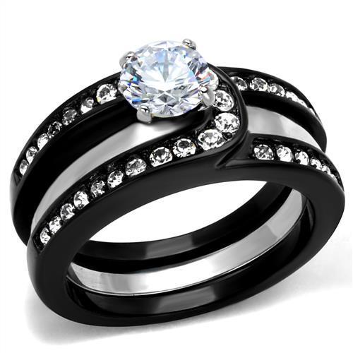 Two-Tone IP Black (Ion Plating) Stainless Steel Ring with AAA Grade CZ  in Clear