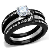 Two-Tone IP Black (Ion Plating) Stainless Steel Ring with AAA Grade CZ  in Clear