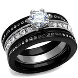 Two-Tone IP Black (Ion Plating) Stainless Steel Ring with AAA Grade CZ  in Clear