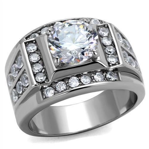 High polished (no plating) Stainless Steel Ring with AAA Grade CZ  in Clear