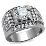 High polished (no plating) Stainless Steel Ring with AAA Grade CZ  in Clear
