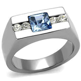 High polished (no plating) Stainless Steel Ring with Top Grade Crystal  in Aquamarine