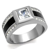 High polished (no plating) Stainless Steel Ring with Top Grade Crystal  in Clear