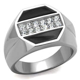 High polished (no plating) Stainless Steel Ring with Top Grade Crystal  in Clear