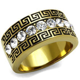 IP Gold(Ion Plating) Stainless Steel Ring with Top Grade Crystal  in Clear