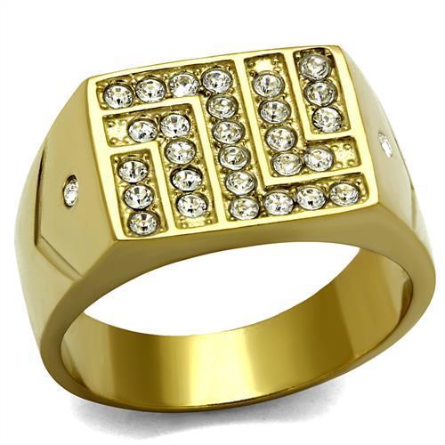 IP Gold(Ion Plating) Stainless Steel Ring with Top Grade Crystal  in Clear