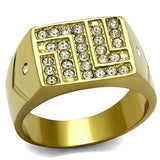 IP Gold(Ion Plating) Stainless Steel Ring with Top Grade Crystal  in Clear