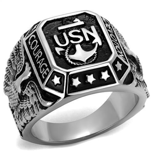 High-Polished Stainless Steel Navy Ring with Black Epoxy