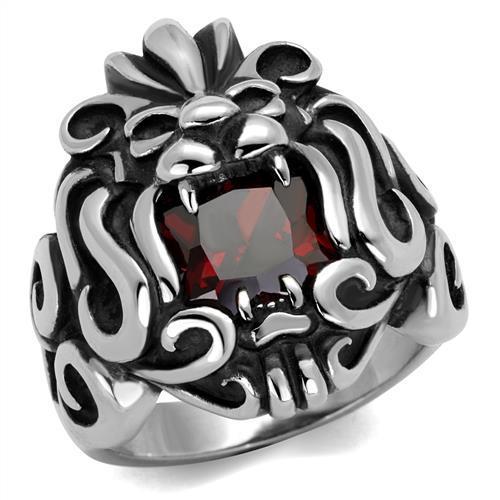 High polished (no plating) Stainless Steel Ring with AAA Grade CZ  in Garnet