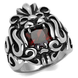 High polished (no plating) Stainless Steel Ring with AAA Grade CZ  in Garnet