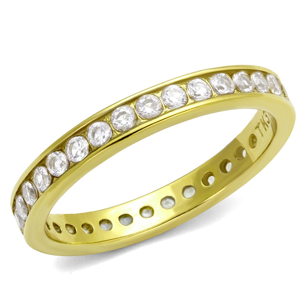 IP Gold(Ion Plating) Stainless Steel Ring with AAA Grade CZ  in Clear