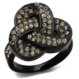 IP Black(Ion Plating) Stainless Steel Ring with Top Grade Crystal  in Light Smoked