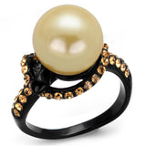 IP Black(Ion Plating) Stainless Steel Ring with Synthetic Pearl in Topaz