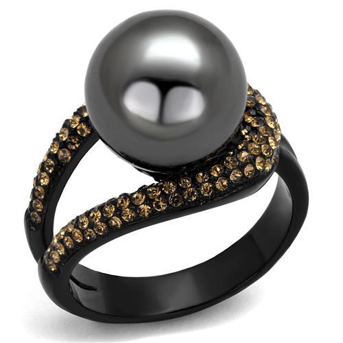 IP Black(Ion Plating) Stainless Steel Ring with Synthetic Pearl in Gray