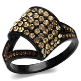 IP Black(Ion Plating) Stainless Steel Ring with Top Grade Crystal  in Smoked Quartz