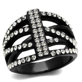 IP Black(Ion Plating) Stainless Steel Ring with Top Grade Crystal  in Clear