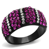 IP Black(Ion Plating) Stainless Steel Ring with Top Grade Crystal  in Fuchsia