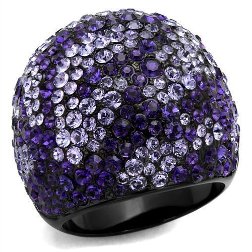 IP Black(Ion Plating) Stainless Steel Ring with Top Grade Crystal  in Tanzanite
