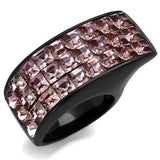 IP Black(Ion Plating) Stainless Steel Ring with Top Grade Crystal  in Light Rose