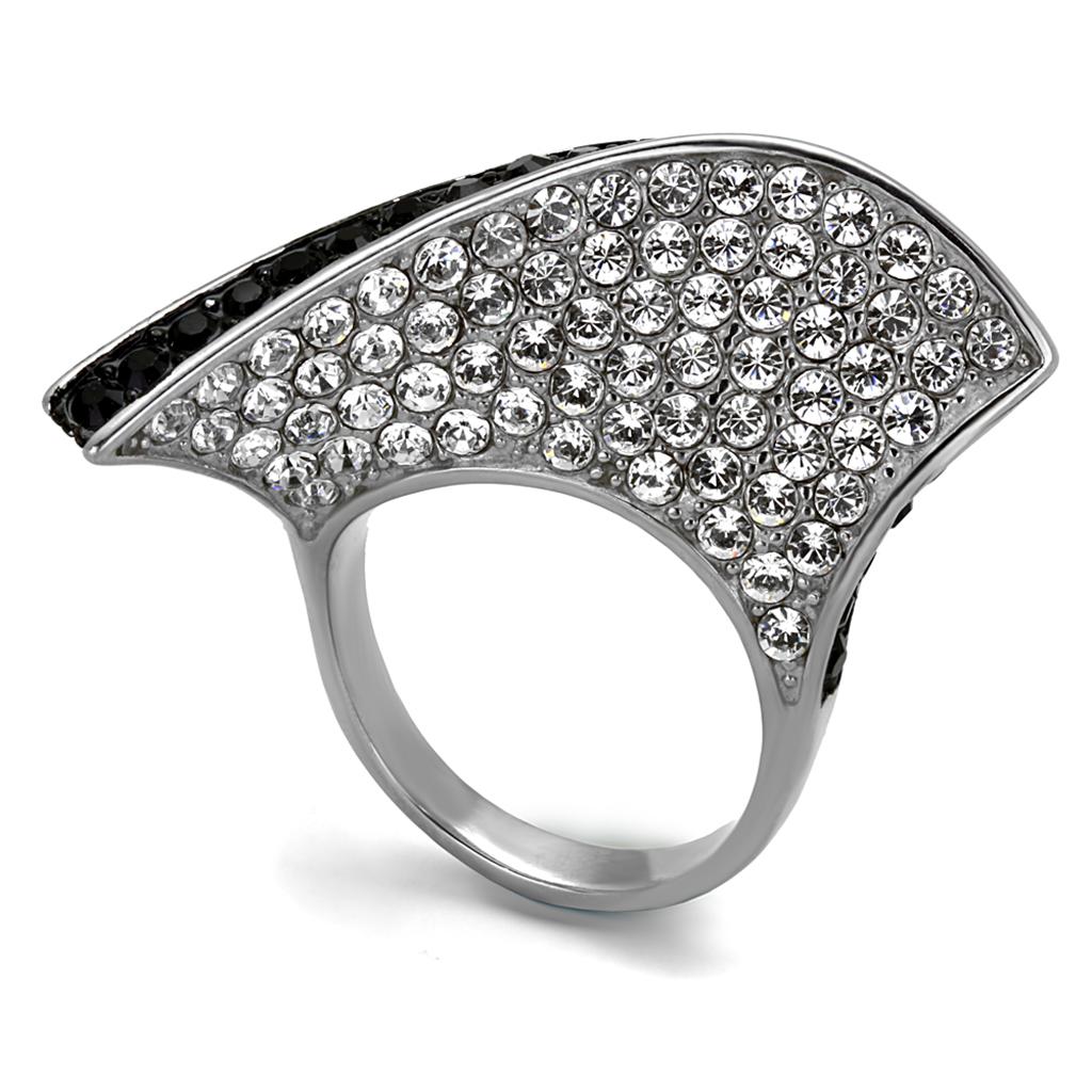 Two-Tone IP Black (Ion Plating) Stainless Steel Ring with Top Grade Crystal  in Jet