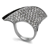 Two-Tone IP Black (Ion Plating) Stainless Steel Ring with Top Grade Crystal  in Jet