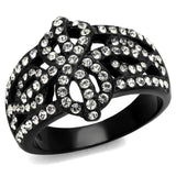 IP Black(Ion Plating) Stainless Steel Ring with Top Grade Crystal  in Clear