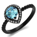 IP Black(Ion Plating) Stainless Steel Ring with AAA Grade CZ  in Sea Blue