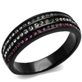IP Black(Ion Plating) Stainless Steel Ring with Top Grade Crystal  in Amethyst