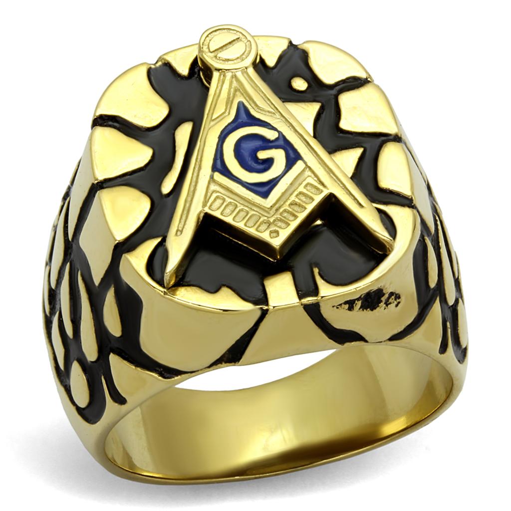 IP Gold(Ion Plating) Stainless Steel Ring with Epoxy  in Capri Blue