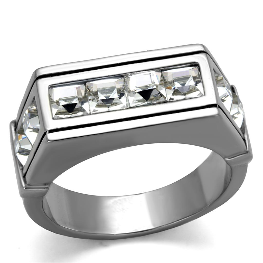High polished (no plating) Stainless Steel Ring with Top Grade Crystal  in Clear