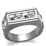 High polished (no plating) Stainless Steel Ring with Top Grade Crystal  in Clear