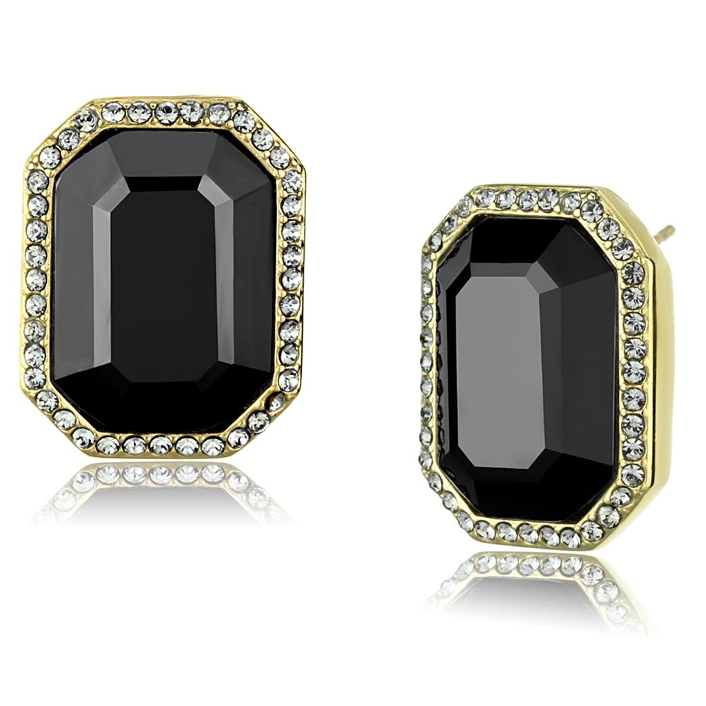 IP Gold(Ion Plating) Stainless Steel Earrings with Top Grade Crystal  in Hematite