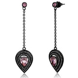 IP Black(Ion Plating) Stainless Steel Earrings with Top Grade Crystal  in Light Rose