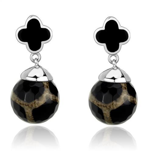 High polished (no plating) Stainless Steel Earrings with Synthetic Onyx in Multi Color