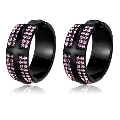 IP Black(Ion Plating) Stainless Steel Earrings with Top Grade Crystal  in Light Amethyst