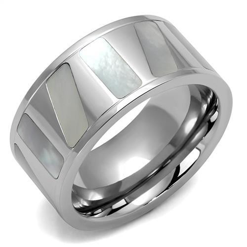 High polished (no plating) Stainless Steel Ring with Precious Stone Conch in White