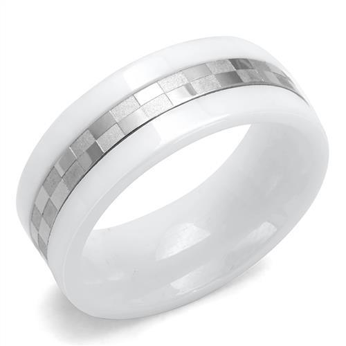 High polished (no plating) Stainless Steel Ring with Ceramic  in White
