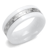 High polished (no plating) Stainless Steel Ring with Ceramic  in White