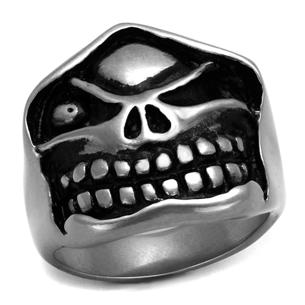 Antique Silver Stainless Steel Ring with Epoxy  in Jet