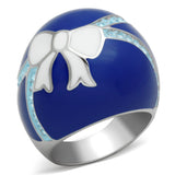High polished (no plating) Stainless Steel Ring with Top Grade Crystal  in Sea Blue