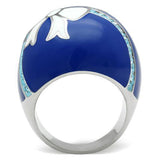 High polished (no plating) Stainless Steel Ring with Top Grade Crystal  in Sea Blue